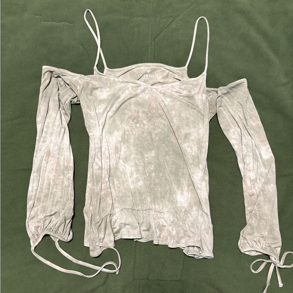 American Eagle Outfitters Beige Off-Shoulder Blouse